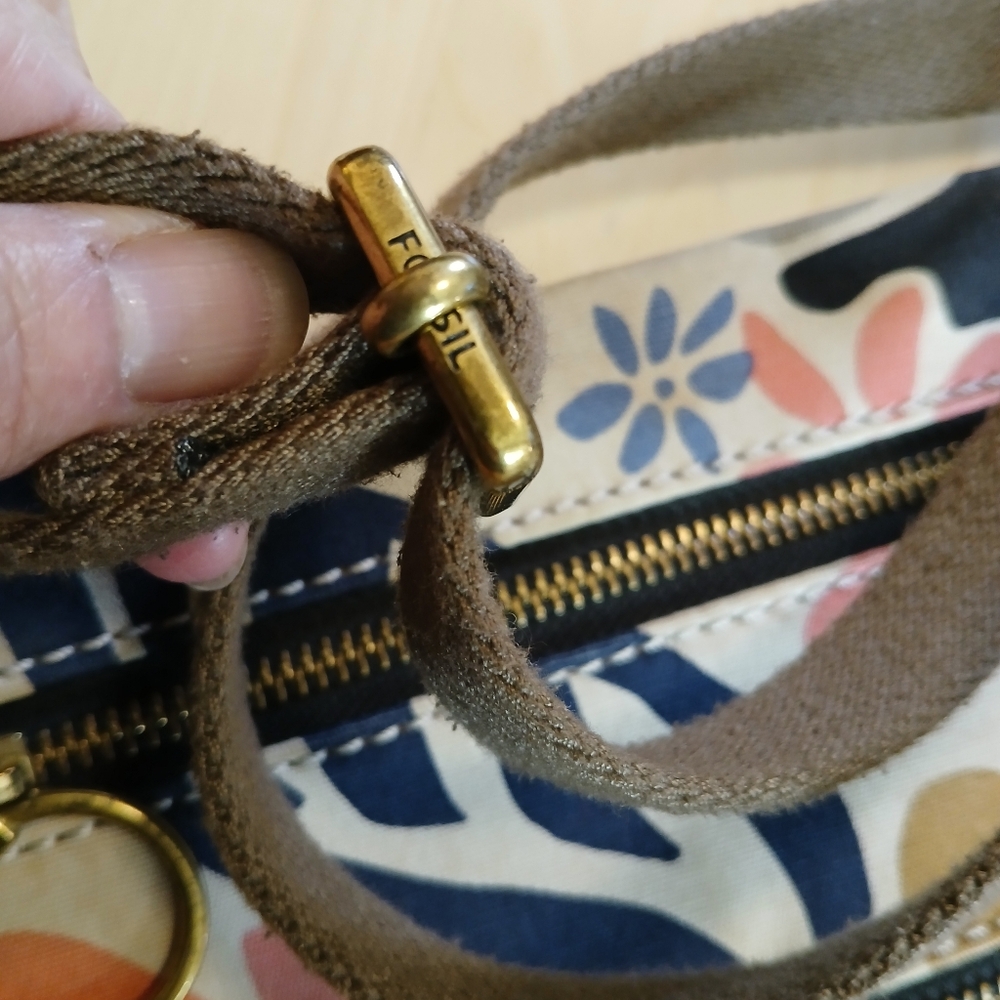 Vintage Fossil Tropical Floral Crossbody Purse Bag - Blue, Pink, Tan - Picture 3 of 9